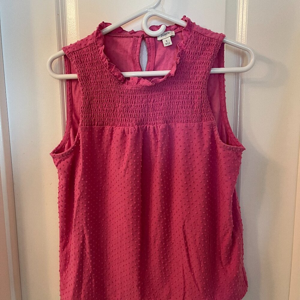 J Crew pink smocked clip-dot tank top